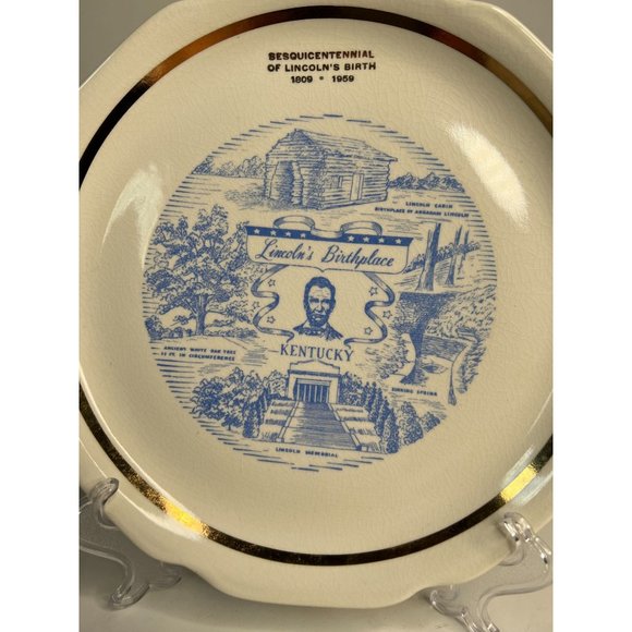 Lincolns Birth Place Kentucky Souvenir Plate  9 Inches Ironstone - Picture 15 of 16